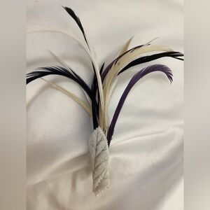 Black & Ivory cream purple  biot  Feather Fascinator Hair Clip. Handmade in USA